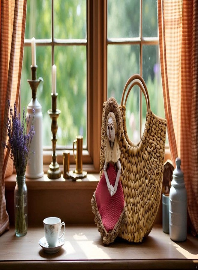 Garden Aura Kauna Grass Straw Beach Bag for Women- Woven Half-Moon Tote Handbag with Bamboo Handles- Boho Chic Basket Bag for Casual, Travel, Shopping & Beach Outings - Image 4